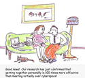 Good news! Our research has just confirmed that getting together personally is 100 times more effective than meeting virtually over cyberspace!