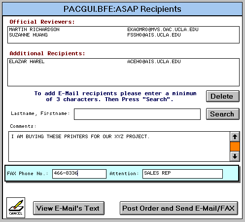 screen shot recipients