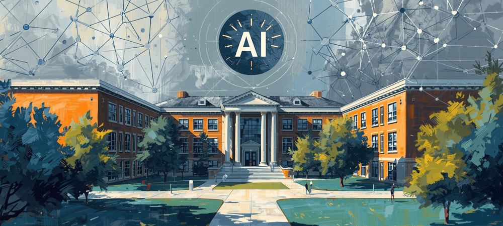 AI in a circle above a university building