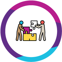 Illustration of two stick figures assembling a puzzle