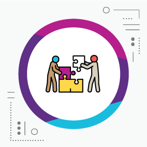 Illustration of two stick figures assembling a puzzle