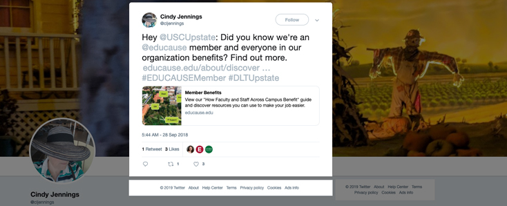 sample tweet about EDUCAUSE benefits