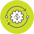 IT Professionals icon with Circular Flow arrows and Cog with Dollar Symbols