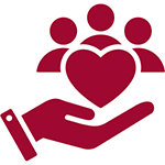 Hand holding a heart and people