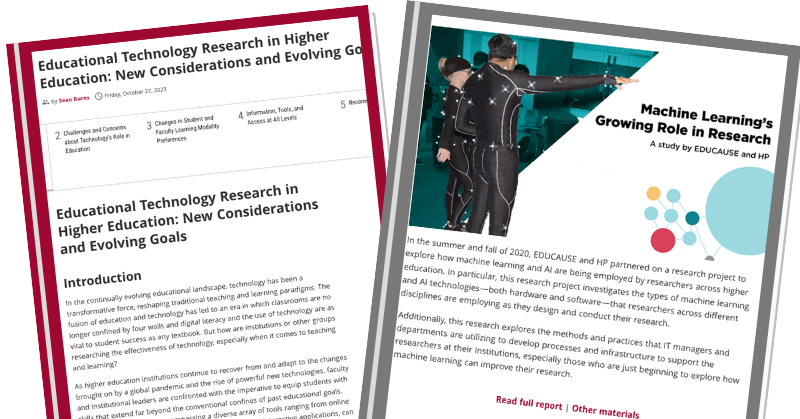 Two screens each showing a different research report