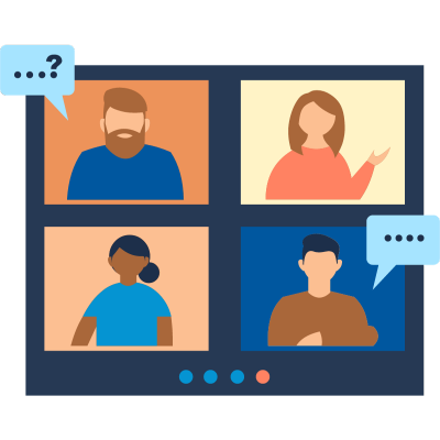 Illustration of humans communicating via online web video platform