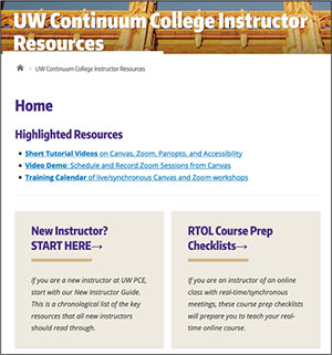 UW Continuum College Instructor Resources