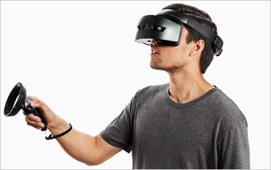 photo of a man wearing a virtual reality headset