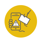 icon: hand holding smartphone with a caution symbol on it