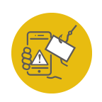 icon: hand holding smartphone with a caution symbol on it