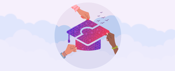 3 hands putting puzzle pieces together which form a mortar board