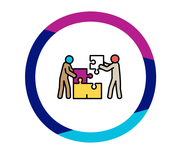 Two people putting together jigsaw puzzle pieces