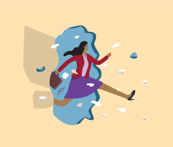 Drawing of a personrunning and bursting through a wall.