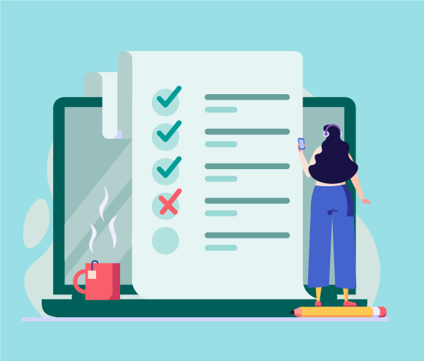 Person in front of a checklist