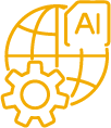 icon: world with AI and a cog in front of it