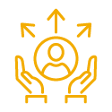 icon: hands holding person with arrows pointing out from person