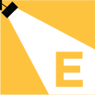 Spotlight shining on a capital E
