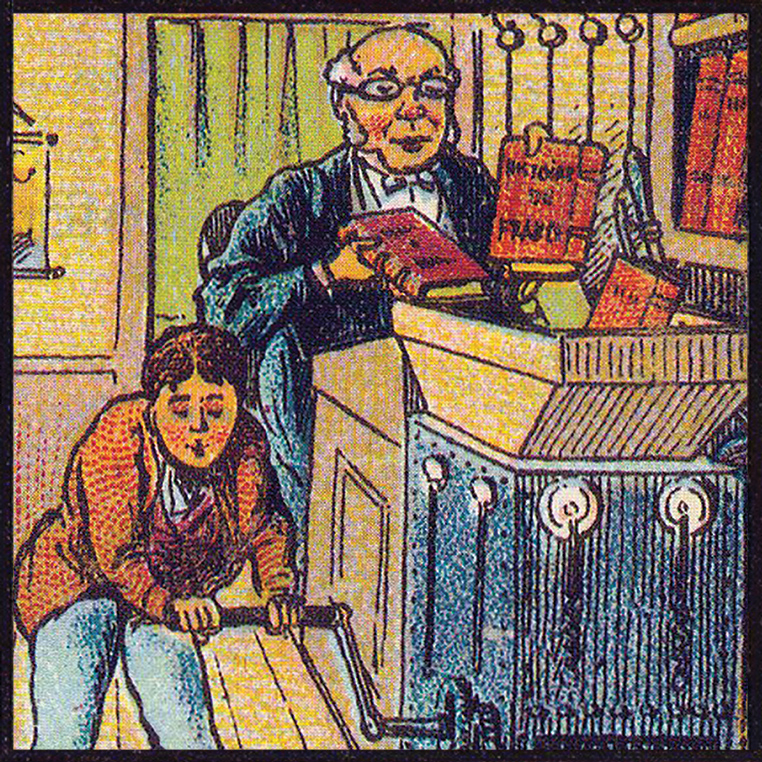 Student Cranking Books Into Grinder